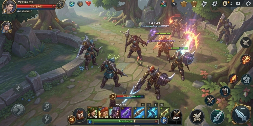 Tangkapan layar gameplay 777BET yang menunjukkan pertempuran epik di dunia MMORPG.