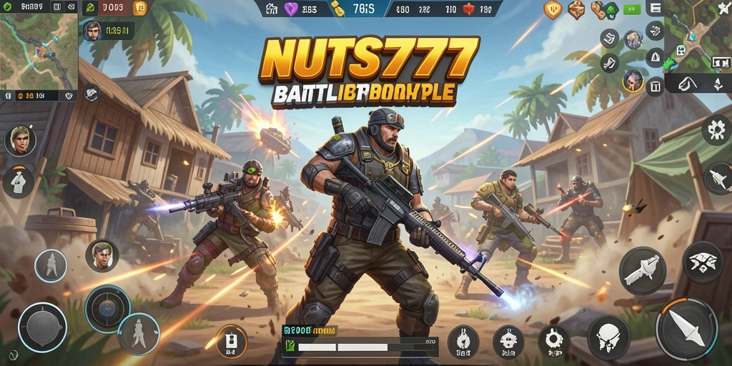 Screenshot utama NUTS777 menampilkan aksi seru dalam gameplay Battle Royale.