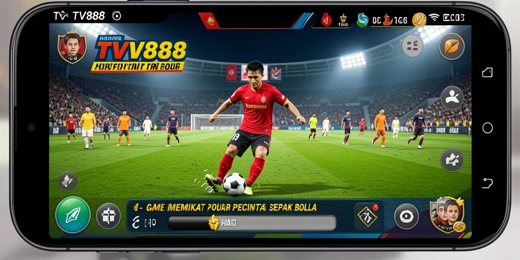 Tangkapan layar utama TV888 menunjukkan aksi menegangkan gameplay sepak bola.