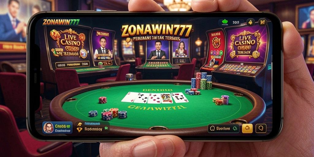 Screenshot menampilkan dealer profesional dan permainan Live Casino yang mendebarkan.